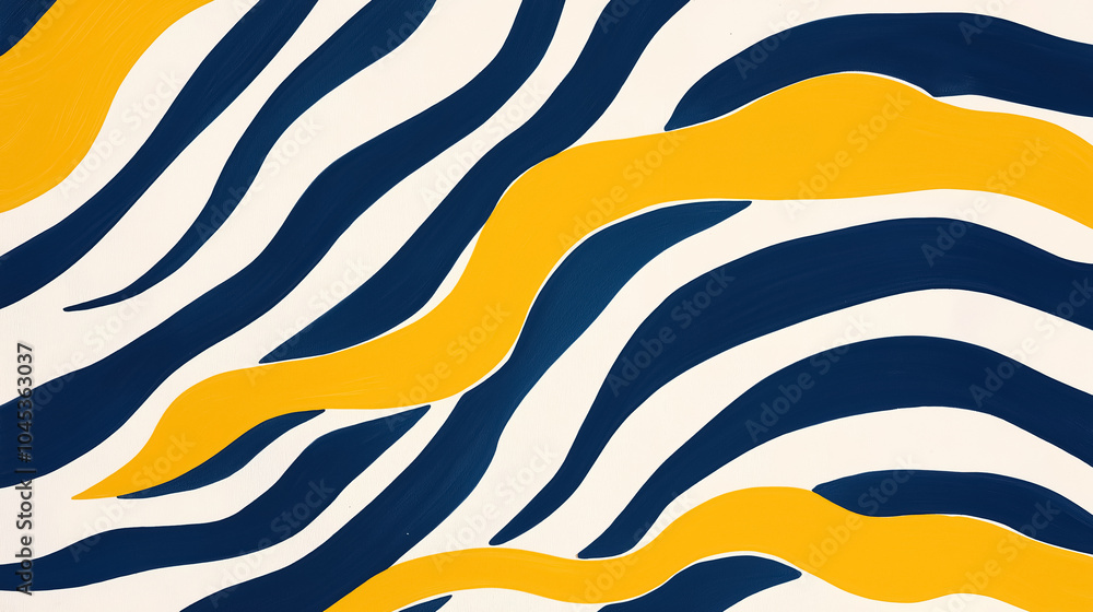 Aufkleber minimalistic blue and yellow zebra stripe pattern, with soft, organic lines that curve and intersect