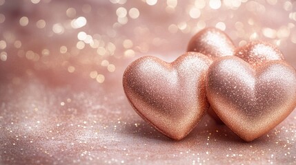 Fototapeta premium Glittery Hearts on Soft Background