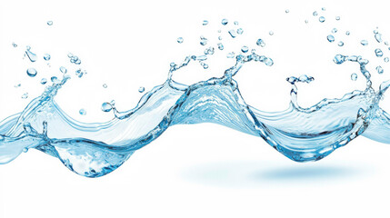 A clear splash of water forms fluid waves, evoking freshness and movement on a bright background.