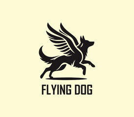 Obraz premium Dog with wings logo design. Flying dog logo. superhero dog animal logo template. Modern dog logo vector