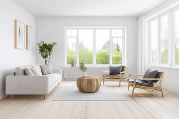 Scandinavian Living Room with Light Wood