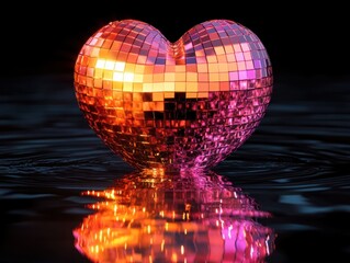 Heart-Shaped Disco Ball Reflection in Water