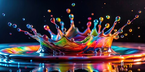 Obraz premium Close-up colorful liquid splashing on dark background