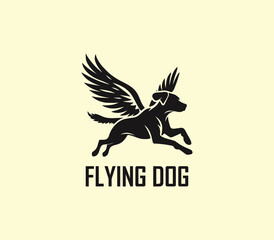 Dog with wings logo design. Flying dog logo. superhero dog animal logo template. Modern dog logo vector