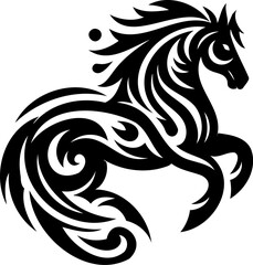 Obraz premium A tribal horse head in black silhouette with a clear outline. Symbolic and powerful, it represents wildness and freedom. Perfect for cultural and abstract themes.