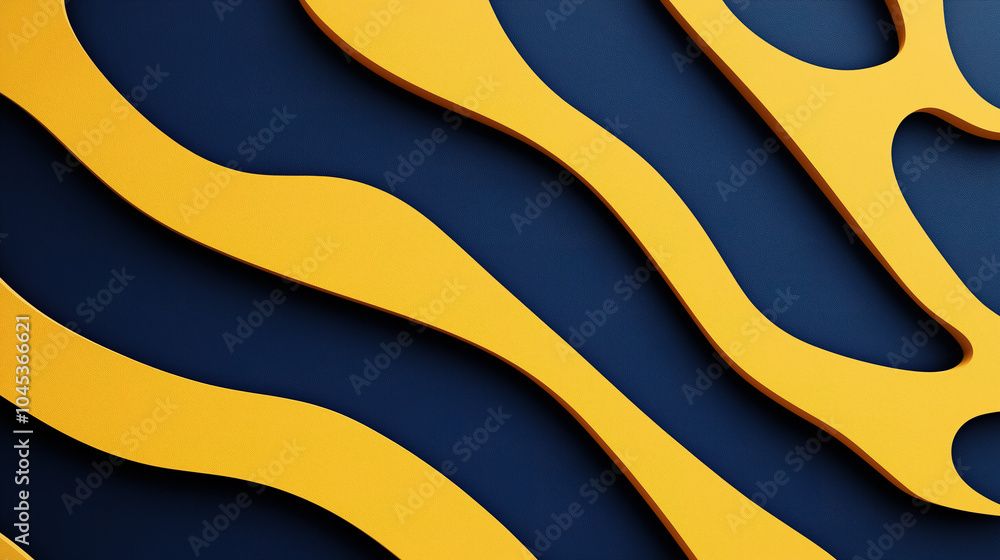 Poster minimalistic blue and yellow zebra stripe pattern, with soft, organic lines that curve and intersect