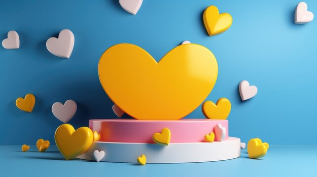 Bright Yellow Heart in 3D Illustration on Blue Background
