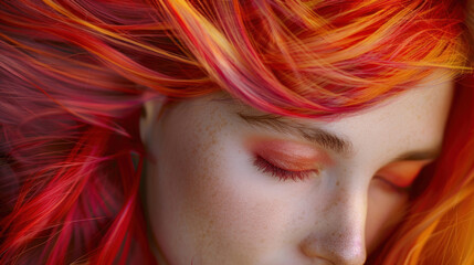 Vibrantly colored hair with a focus on the use of color-protecting shampoo and conditioner for lasting brightness