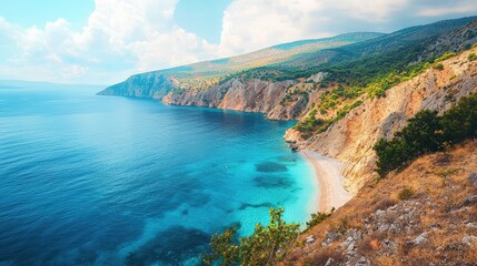 Obraz premium Serene Rolling Hills Overlooking a Tranquil Seascape