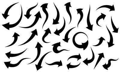 collection of black different arrows on a white background