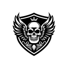 Obraz premium Skull wings logo design. Skull logo vector illustration. Skull black and white vector.