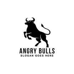 Jumping Bull Logo Design Template. Bull logo vector illustration. Bull black and white vector.