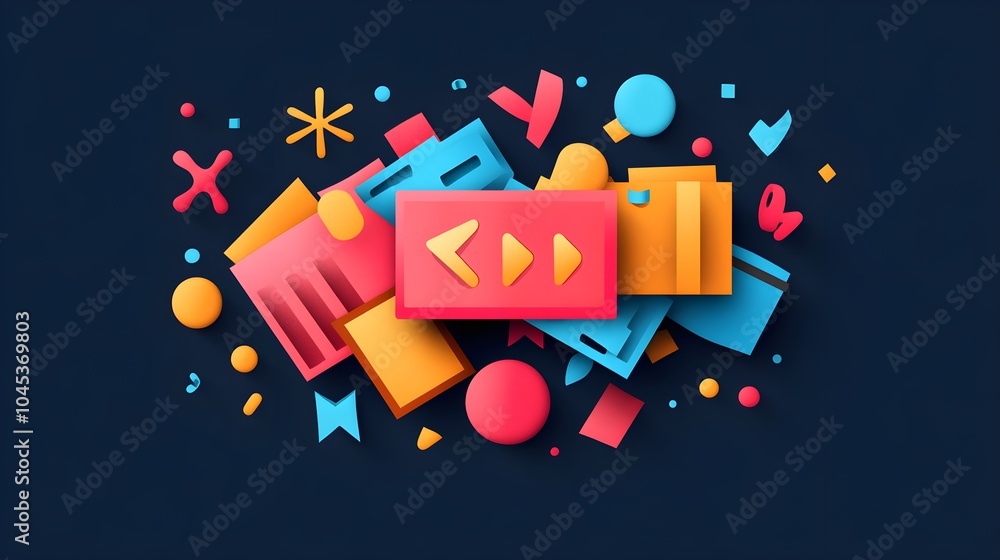 Poster colorful abstract background with geometric shapes play button and design elements