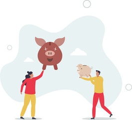 Investment return or income comparison, success and fail in savings or pension fund, being rich or wealthy concept.flat characters.