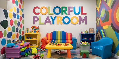 Colorful Playroom with blue and yellow furniture  perfect for kids and families   