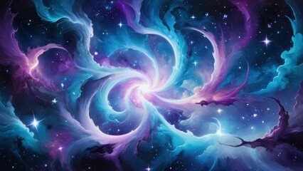 A mesmerizing cosmic swirl of rich purples and blues, depicting a vibrant galaxy filled with stars and swirling clouds. Perfect for science fiction and fantasy artwork