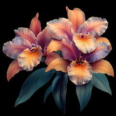 Fototapeta premium A delicate close-up of a blooming cattleya orchid in a spring garden, showcasing the beauty of nature with its bright petals .