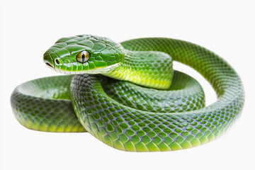 Fototapeta premium Snake Isolated On White: Cute green snake and vibrant skin texture,Snake Head, Attacking Snake, Viper, Reptiles , Serpent 