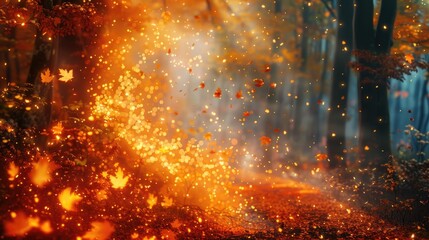 A fiery explosion of orange and yellow leaves against a forest green backdrop, capturing the essence of the last morning of autumn.