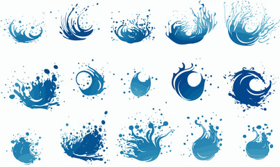 Water splash silhouettes set on white background