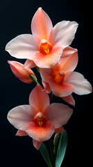 Fototapeta premium A delicate close-up of a blooming cattleya orchid in a spring garden, showcasing the beauty of nature with its bright petals .