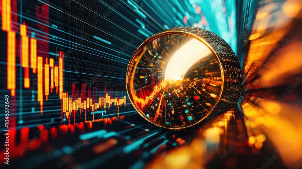 Poster golden vault surrounded by fluctuating data graphs
