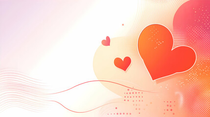 An abstract heart background with geometric shapes like circles and hearts in shades of red and pink, arranged symmetrically over a soft gradient