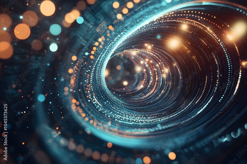 Poster a swirling vortex of light and energy, representing abstract technology and digital concepts.
