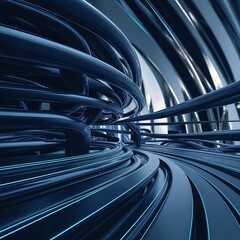 Vector illustration smooth lines in dark blue color background. Hi-tech digital technology concept. Abstract futuristic, shiny lines background