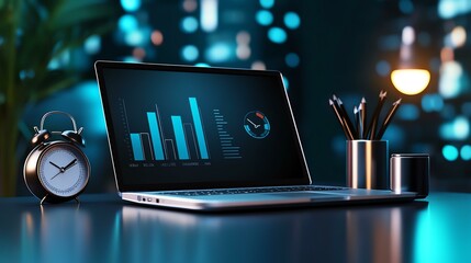 Laptop with graphs in a modern office.