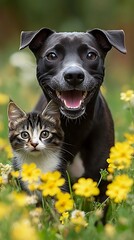 Joyful Pets in a Flower Field