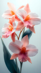Naklejka premium A delicate close-up of a blooming cattleya orchid in a spring garden, showcasing the beauty of nature with its bright petals .