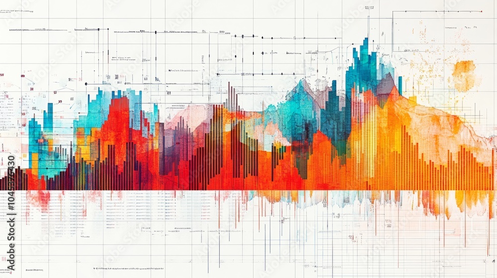 Poster vibrant data analysis graph – line and bar chart overlay