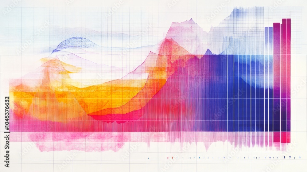 Poster vibrant data analysis graph – line and bar chart overlay
