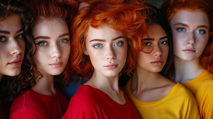 Naklejka premium Close-up Portrait of Four Young Women with Red and Blonde Hair