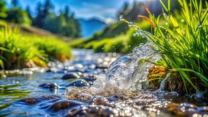 Obraz premium Clear fresh water splashing mountain stream in summer