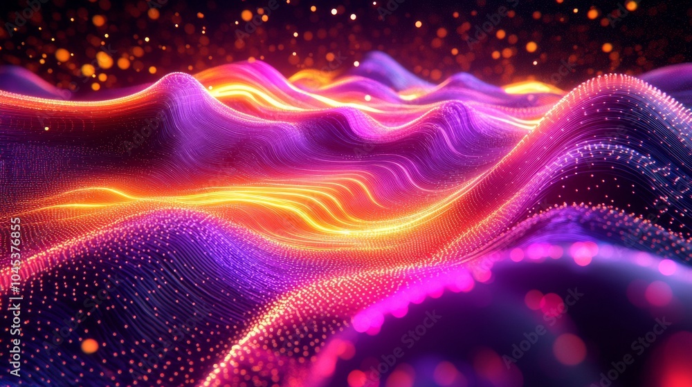 Aufkleber glowing dots and lines. digital landscape of data flow