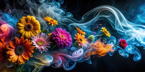Abstract smoke flower background with swirling patterns and vibrant colors, abstract, smoke, flower, background, swirl