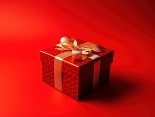 Fototapeta premium Red Gift Box with Golden Ribbon on Vibrant Background
