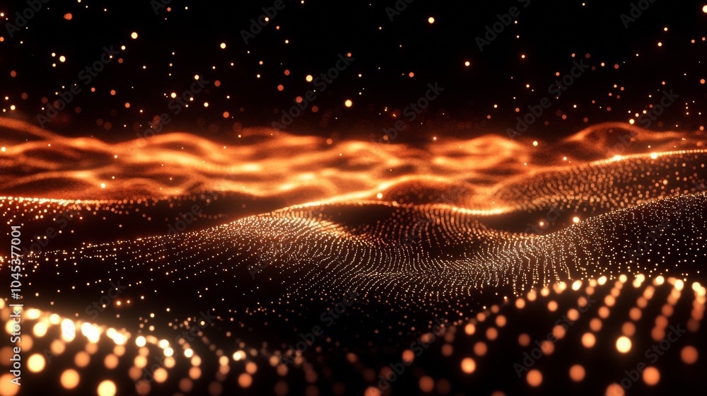 Aufkleber glowing dots and lines. digital landscape of data flow