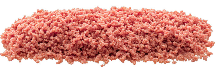 Top view of ground pork, photorealistically presented on a clear background.