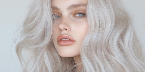 Fototapeta premium Woman with long white hair posing in beauty photo shoot