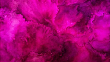 Fototapeta premium Neon dark grungy abstract paper textured aquarelle canvas for modern design. Bright light pink ink watercolor on black background. Dark magenta watercolor on black background. 