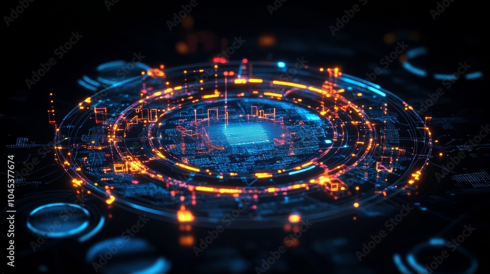 Poster 3d digital tech circle. big data concept on dark background