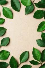 Fototapeta premium Green Leaves on Recycled Paper Background Texture