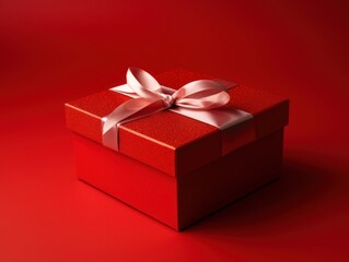 Obraz premium Red Gift Box with Ribbon on a Vibrant Background