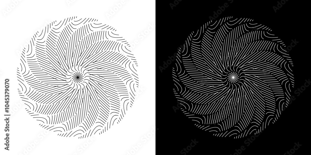 Fototapete abstract background with lines pattern in circles. spiral art design as logo or icon. a black figure
