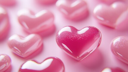 Fototapeta premium Glossy Pink Hearts on Soft Background