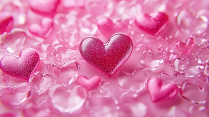 Obraz premium Glossy Pink Hearts on a Soft Background