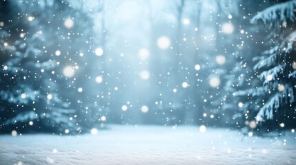 blurred cold snowy winter forest background